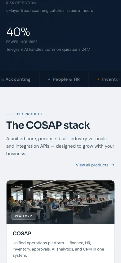 COSAP product stack section on a phone