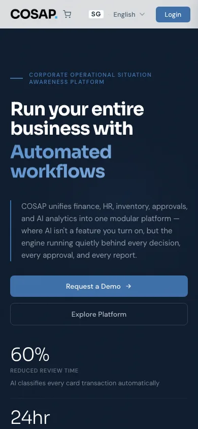 COSAP landing page on a phone