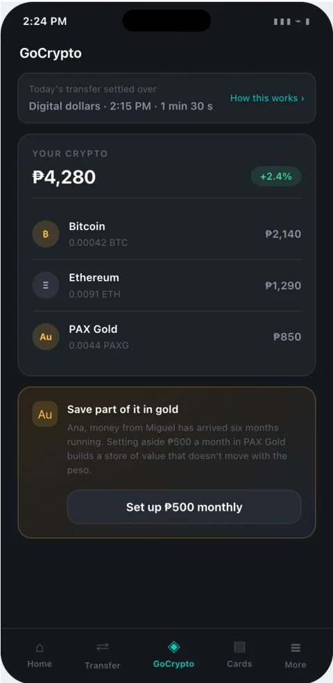 GoCrypto concept home screen