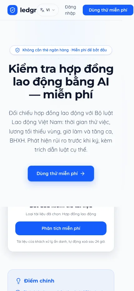 Ledgr labour-contract check page on a phone