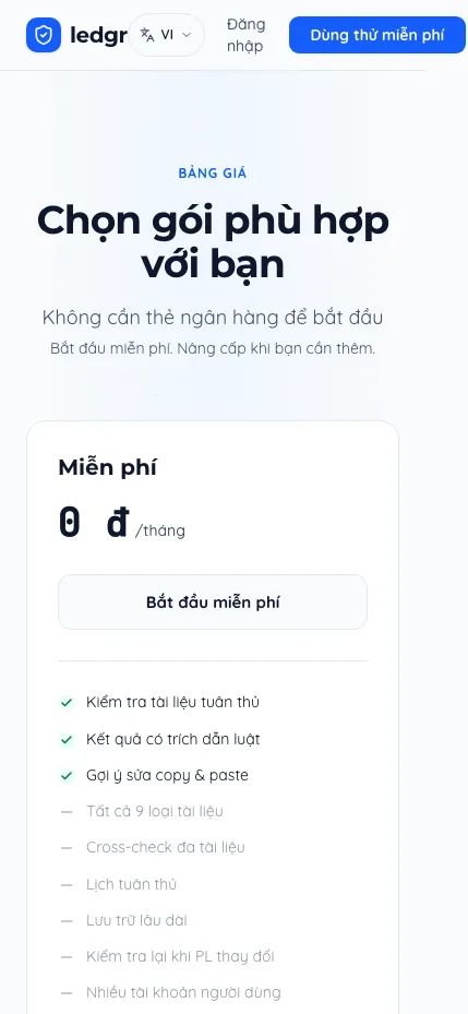 Ledgr pricing page on a phone