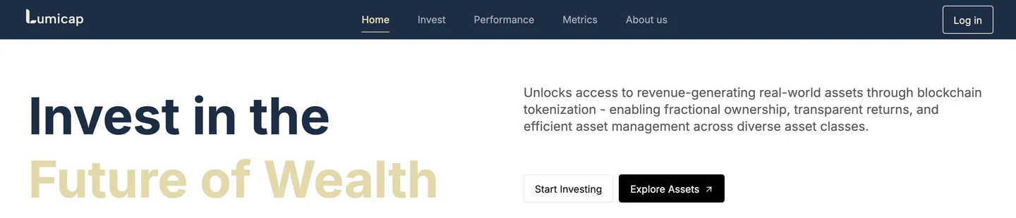 Lumicap site: hero headline, Invest in the Future of Wealth